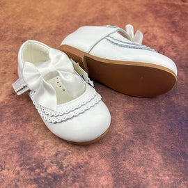 White Leather Shoes With Bow for Girls Charlotte - 0