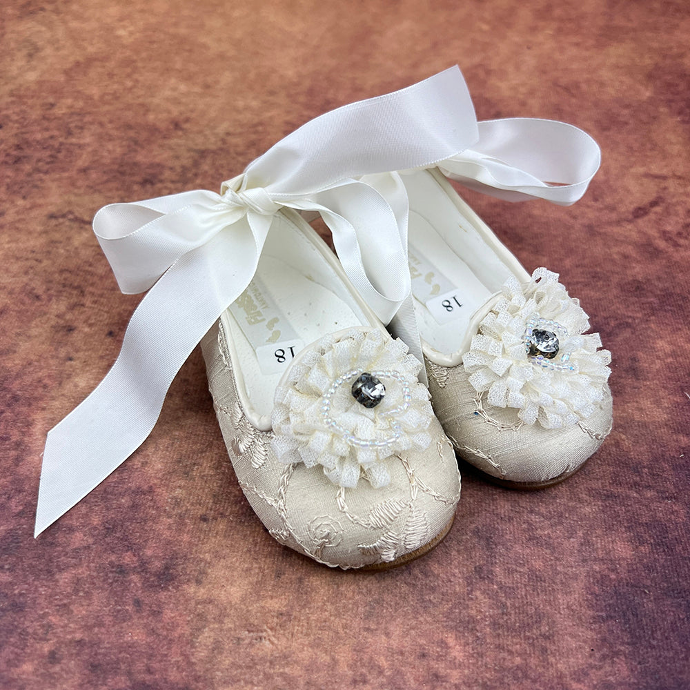 Ivory Gold Flat Shoes For Baby Girls FSBE104 Anna s Boutique