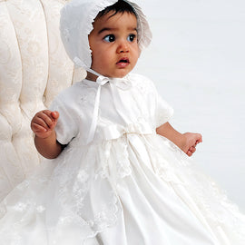 Sarah Louise Christening Robe And Bonnet 001133 Ivory Worn By Girl