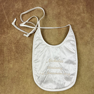 White or ivory personalised boys bib to protect Christening/Baptism outfit.