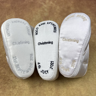 A personalised white or ivory soft shoe is a perfect keepsake memento for your special day.