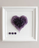 Amethyst Crystal Heart on White high quality wooden frame