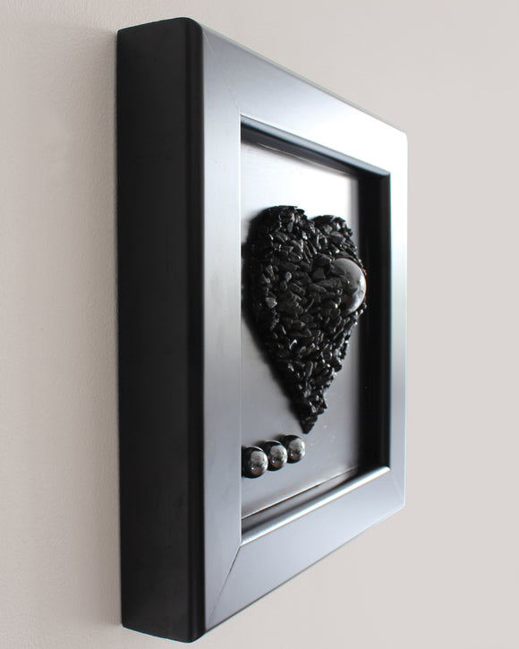 Black Tourmaline, Shungite Heart Hematite crystal art