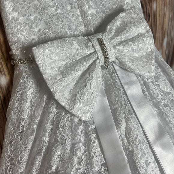 Cerimonia White Communion Bridesmaid Flower Girl Dress Evelyn Detail 3