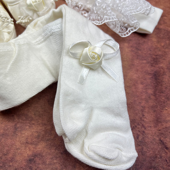 Couche Tot Girls Shoes Tights Hairband Set Ivory 8006