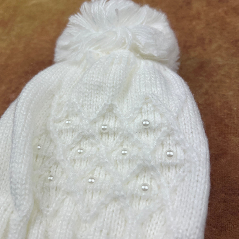 PEX Girls Pom Pom Beanie Hat White B5975