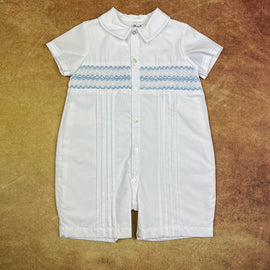 Sarah Louise Romper White Blue 012717