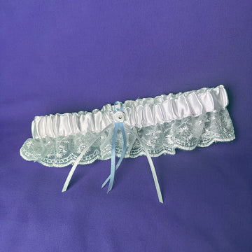 White Wedding Bridal Garter With Something Blue