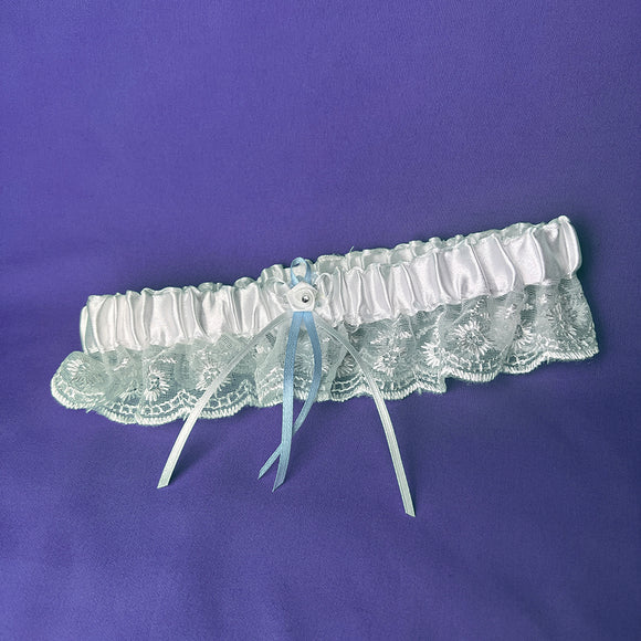 White Wedding Bridal Garter With Something Blue