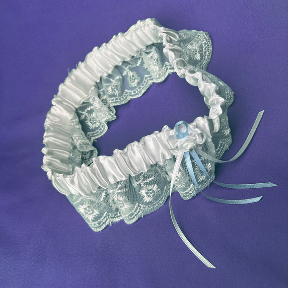 White Wedding Bridal Garter With Something Blue