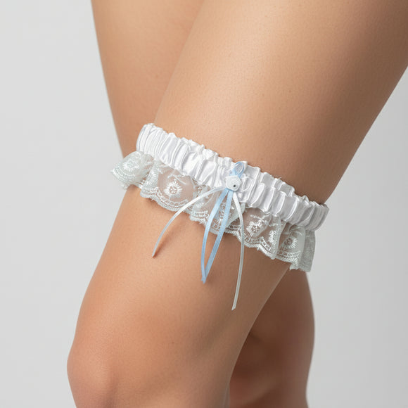 White Wedding Bridal Garter With Something Blue