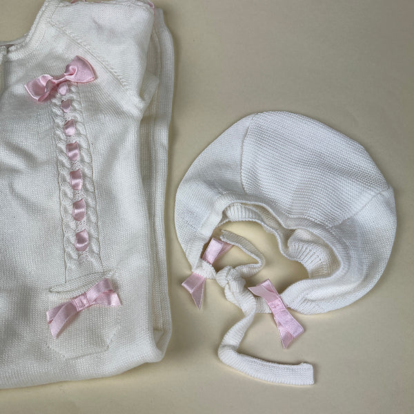 Caramello Baby Grow 0501 White Pink Bonnet