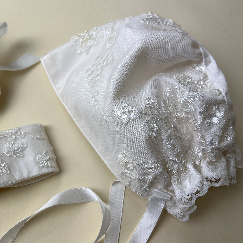 DE4241B Delicate Elegance Christening Dress Bonnet