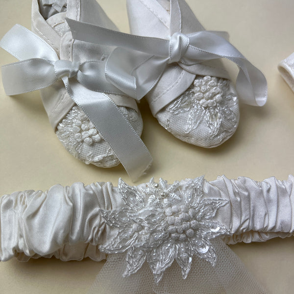 DE4247 Delicate Elegance Christening Dress Shoes and Hairband