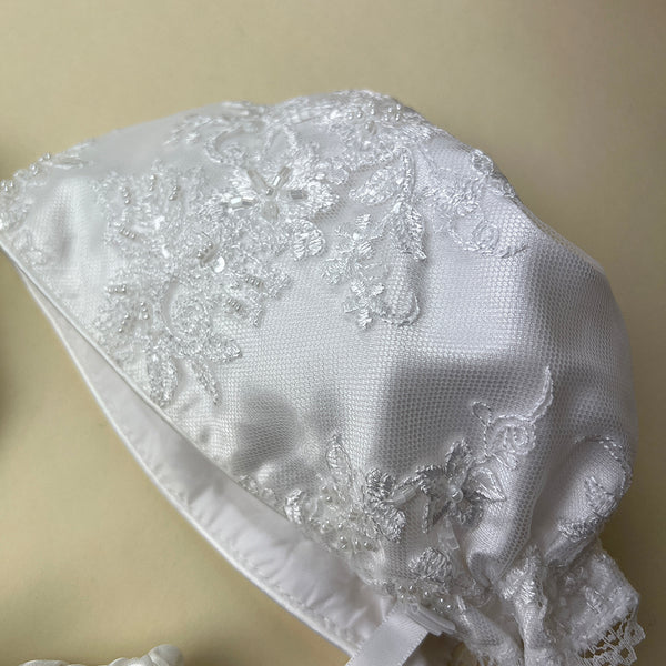DE4348 Delicate Elegance Christening Gown Bonnet