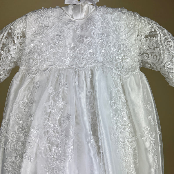 DE4348 Delicate Elegance Christening Gown Top Detail