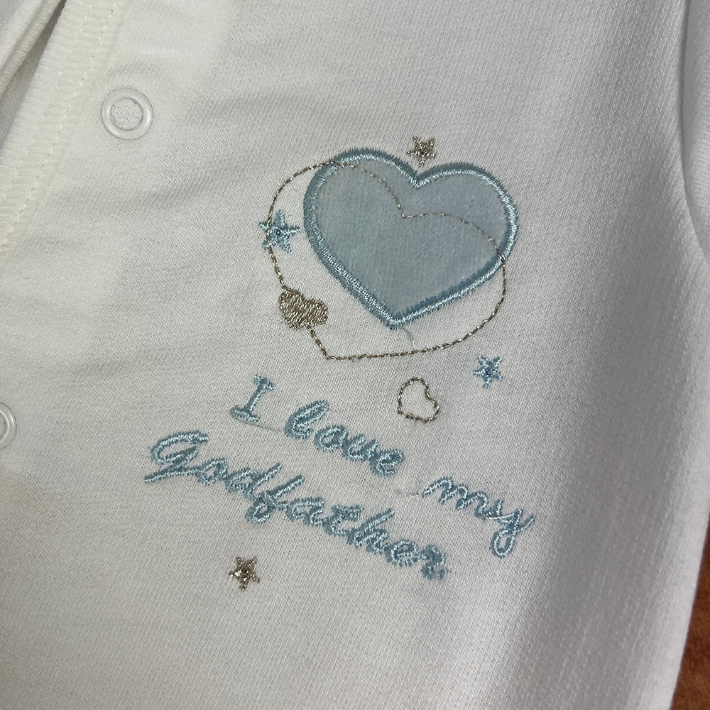 Dandelion Baby Grow AV1216GF White Blue Godfather Zoom