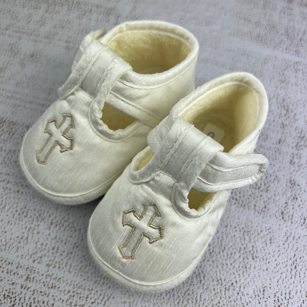 KBTBCRF Boys Christening Shoes Ivory Gold