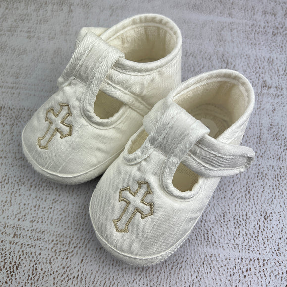 KBTBCRF Boys Christening Shoes White Gold