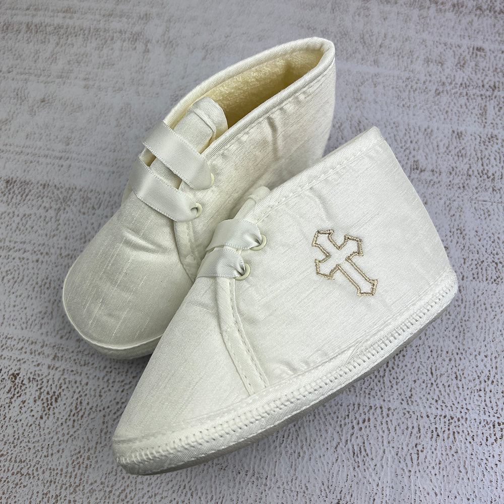 KBTBCRS Boys Christening Shoes Ivory Gold