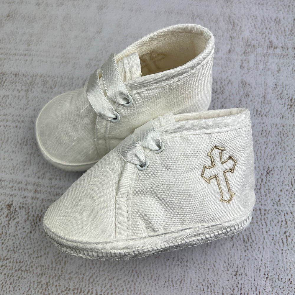 KBTBCRS Boys Christening Shoes White Gold