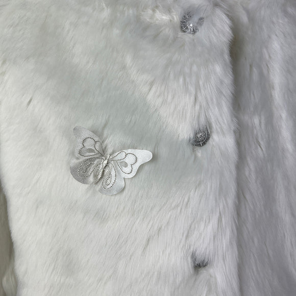 Little Darlings Girls Faux Fur Coat 2023 White Detail