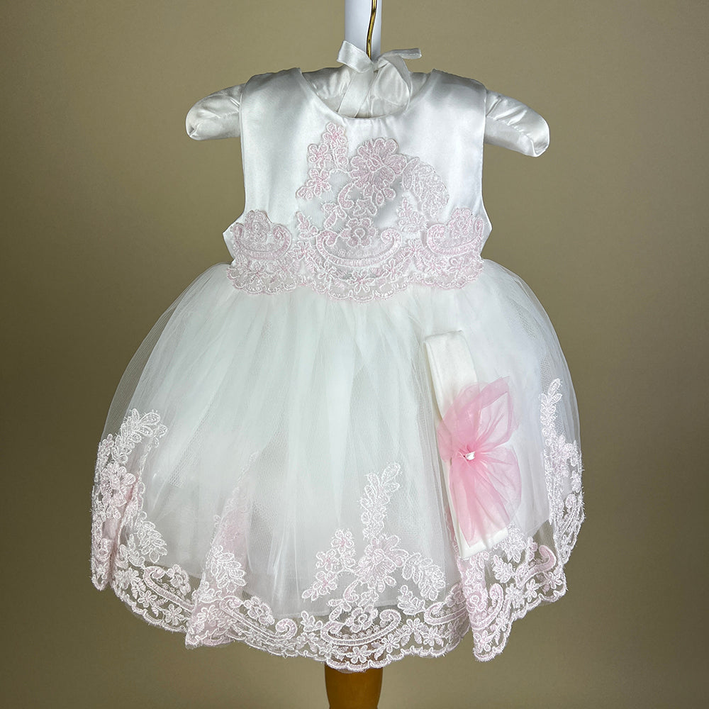 Party Dress Beau Kid 05015 White Pink