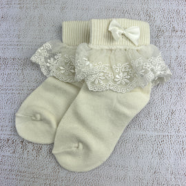 Poppy Lace S5224 Girls Socks Ivory