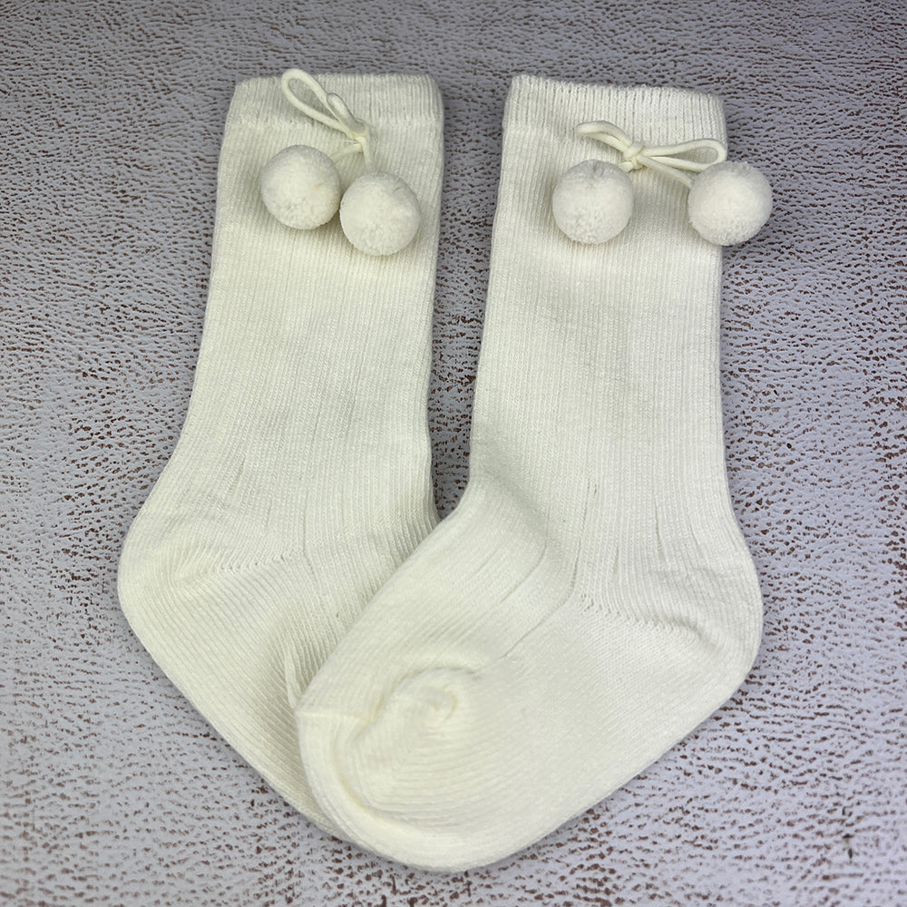 Polka Knee High Unisex Socks S5264 Ivory