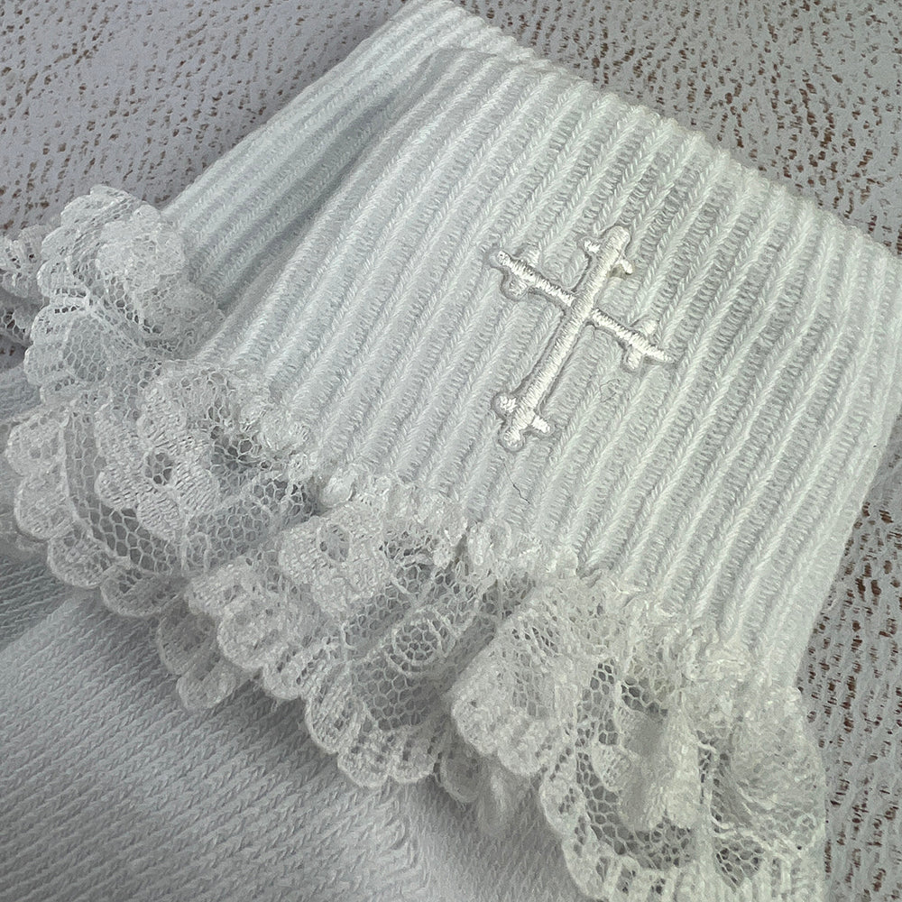 S5271 Girls Christening Socks With Cross White Zoom