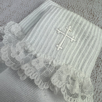 S5271 Girls Christening Socks With Cross White Zoom