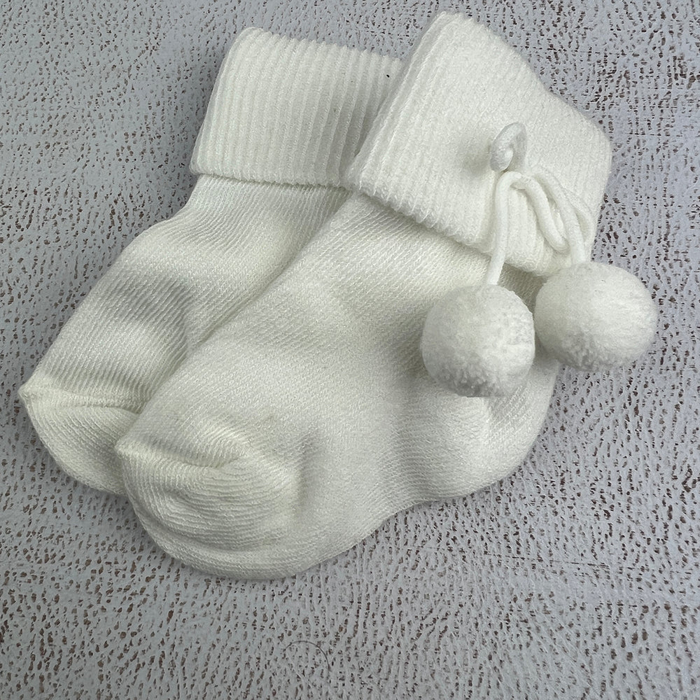 S5337 Unisex Pom Pom Socks White