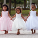 Sarah Louise Ceremonial Ballerina Length Dress 070019 Pink White and Ivory Worn By 3 Girls