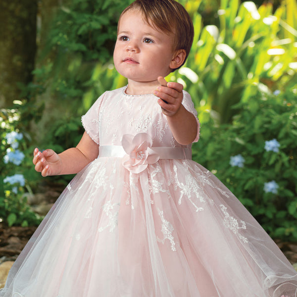 Sarah Louise Ceremonial Ballerina Length Dress 070064 Ivory and Peach Worn By Girl