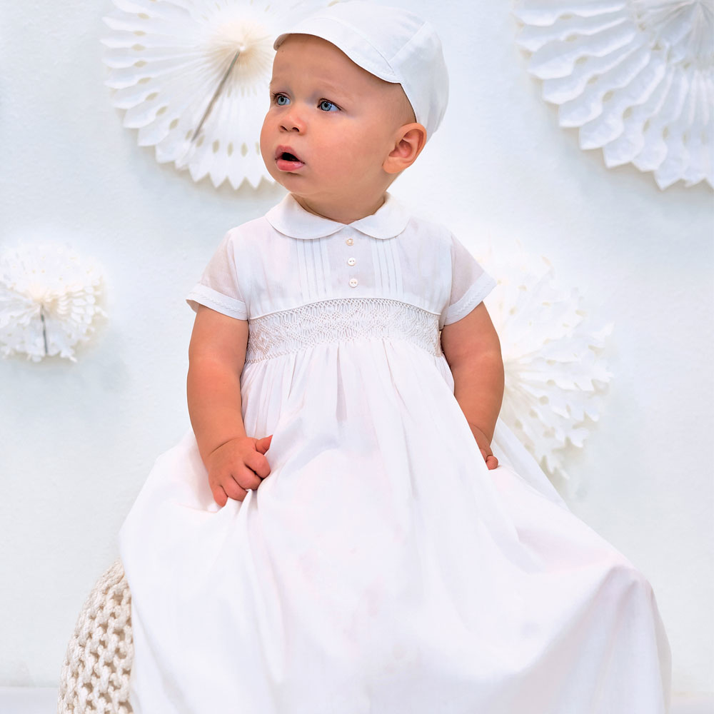    Sarah Louise Christening Robe And Cap 001178 White Worn By Baby