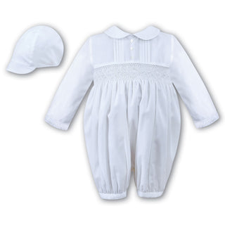 Sarah Louise Long Sleeve Romper And Cap 002200L White
