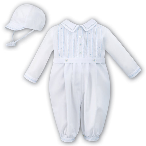 Sarah Louise Long Sleeve Romper And Cap 010445L White Blue