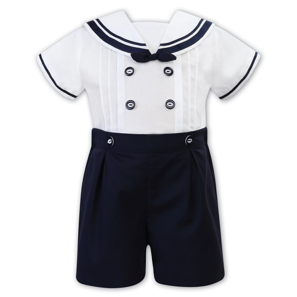 Sarah Louise Romper 011875 White Navy