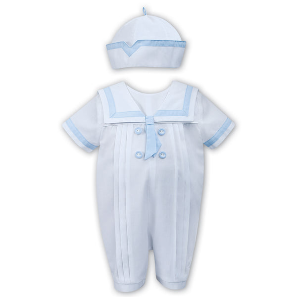 Sarah Louise Romper And Hat 011567 White and Blue
