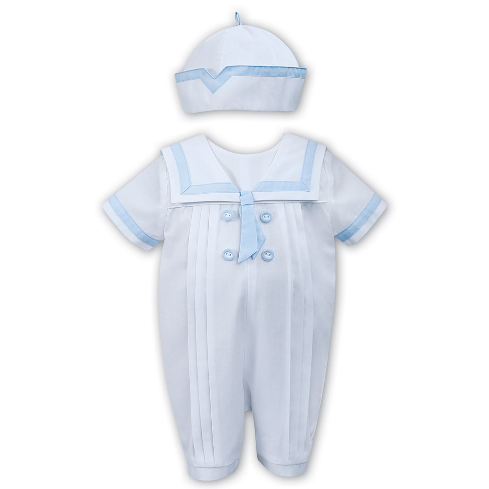 Sarah Louise Romper And Hat 011567 White and Blue