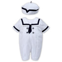 Sarah Louise Romper And Hat 011567 White and Navy