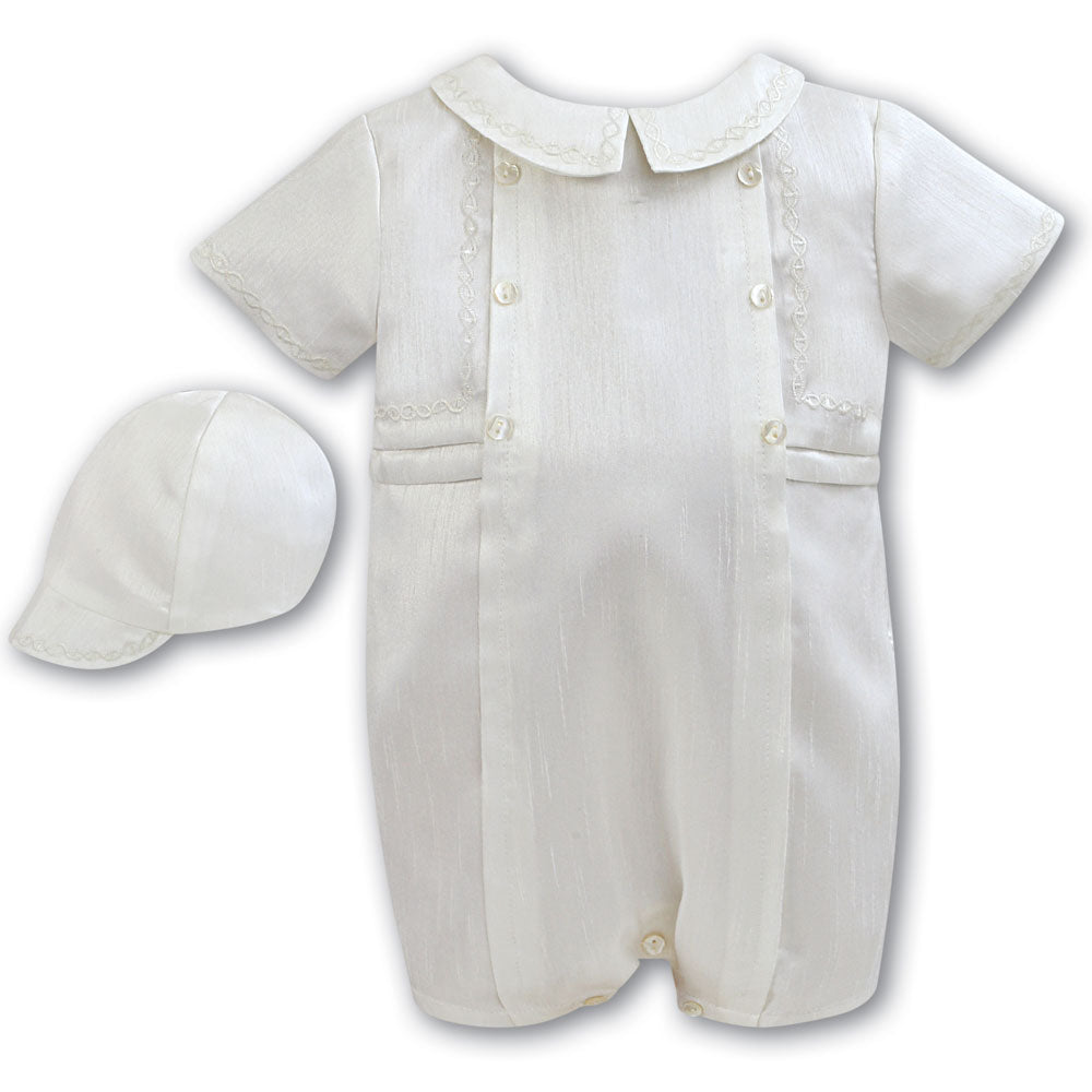 Sarah Louise Short Sleeve Romper And Cap 002226S Ivory