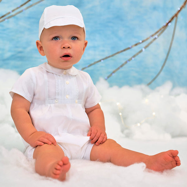 Sarah Louise Short Sleeve Romper And Cap 002228S White Worn By Baby