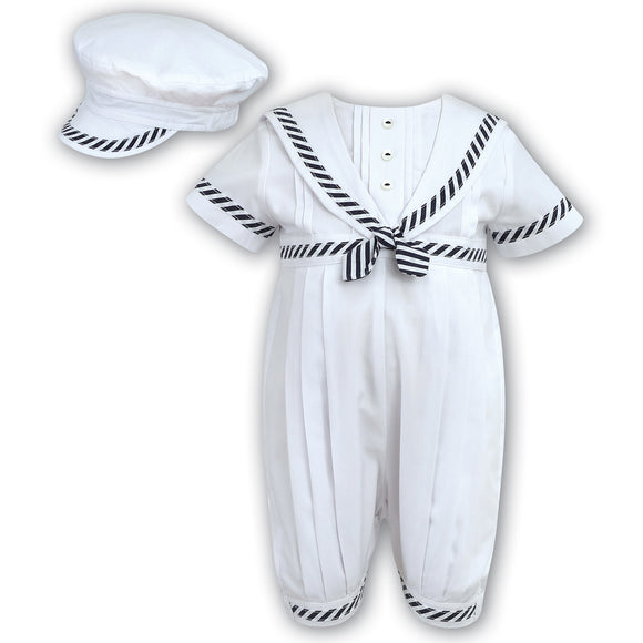 Sarah Louise Short Sleeve Romper And Cap 9305 White Navy