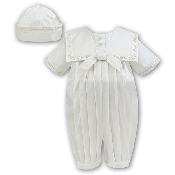     Sarah Louise Short Sleeve Silk Romper And Hat 002238S Ivory
